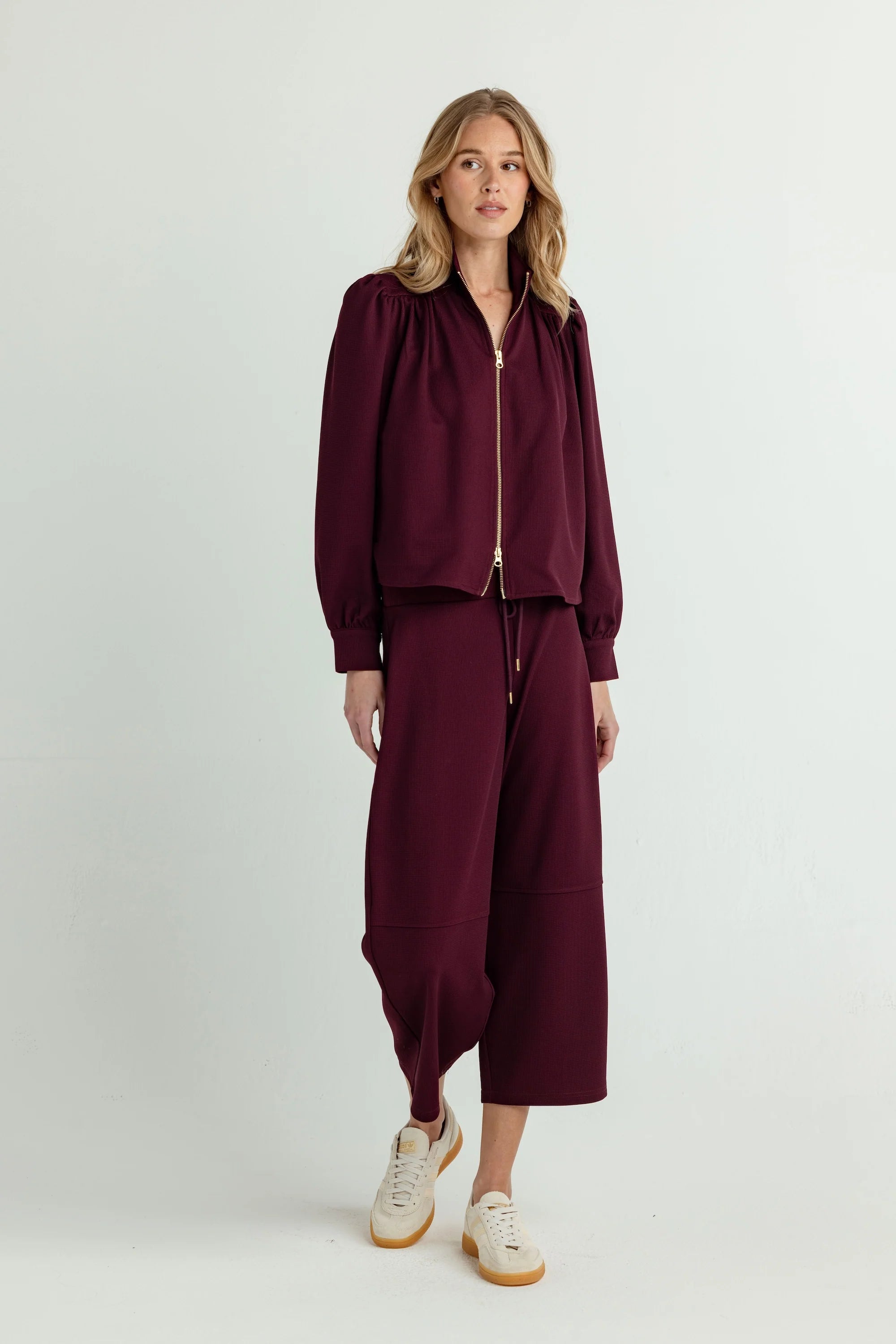 YORK WAFFLE KNIT JACKET - PLUM