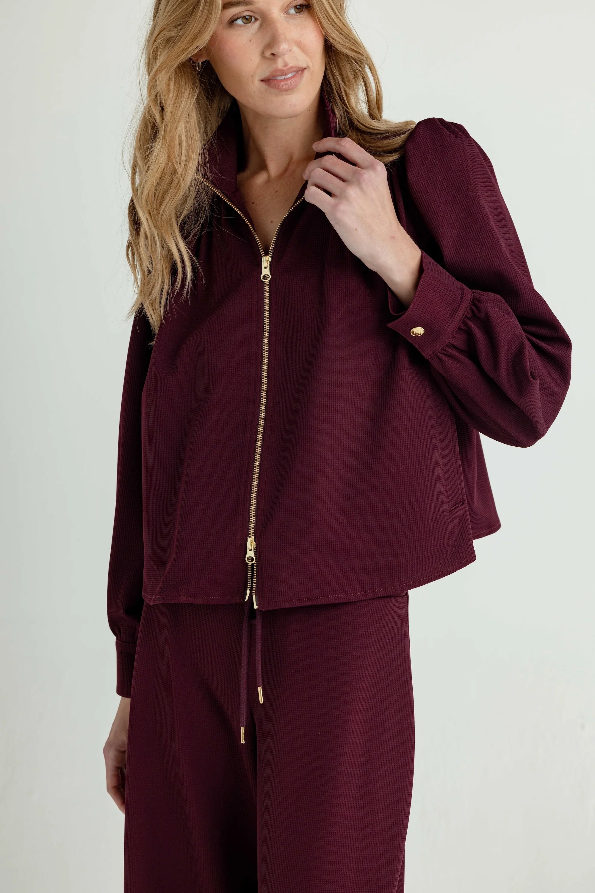YORK WAFFLE KNIT JACKET - PLUM