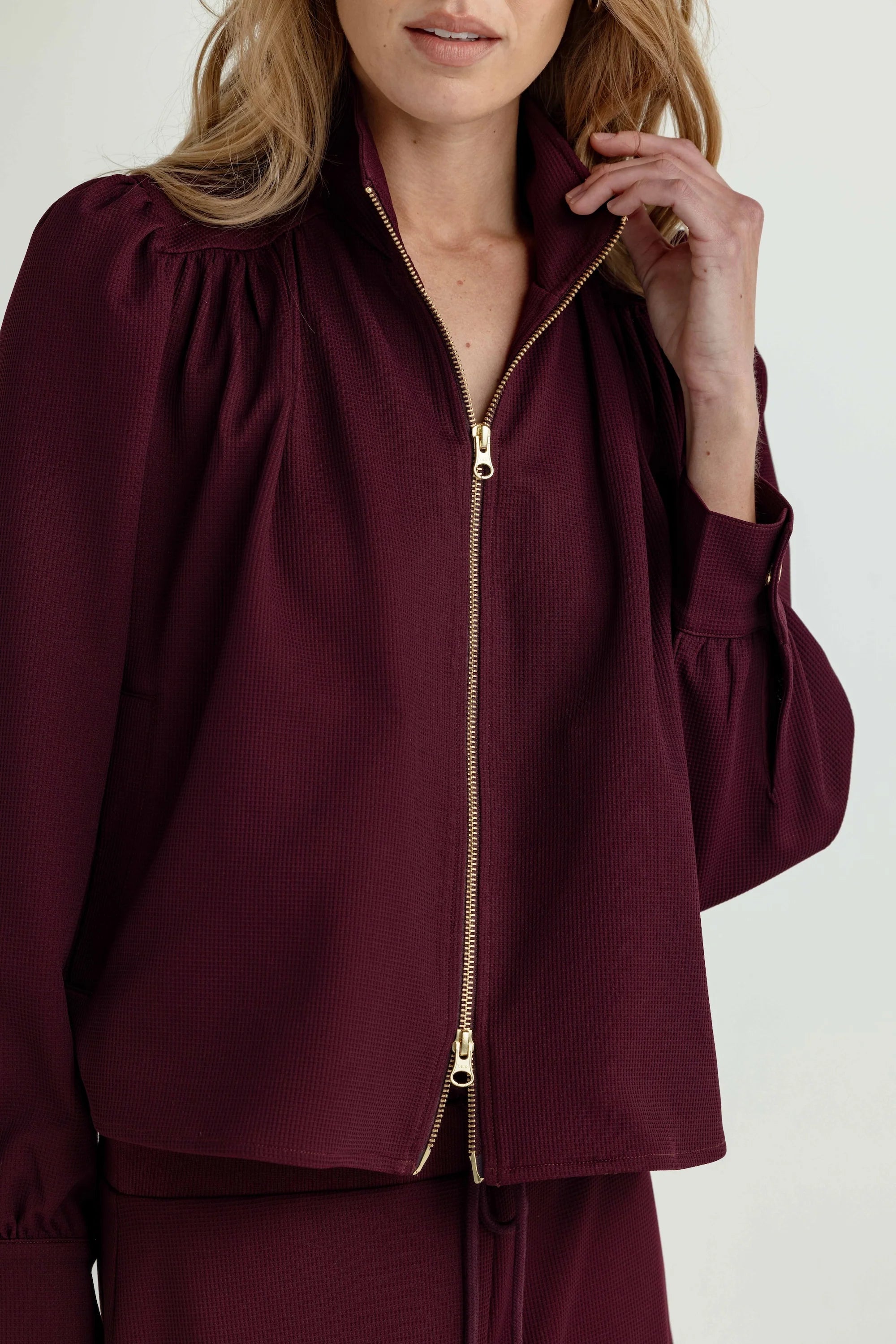 YORK WAFFLE KNIT JACKET - PLUM