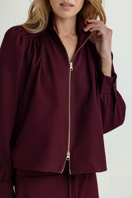 YORK WAFFLE KNIT JACKET - PLUM