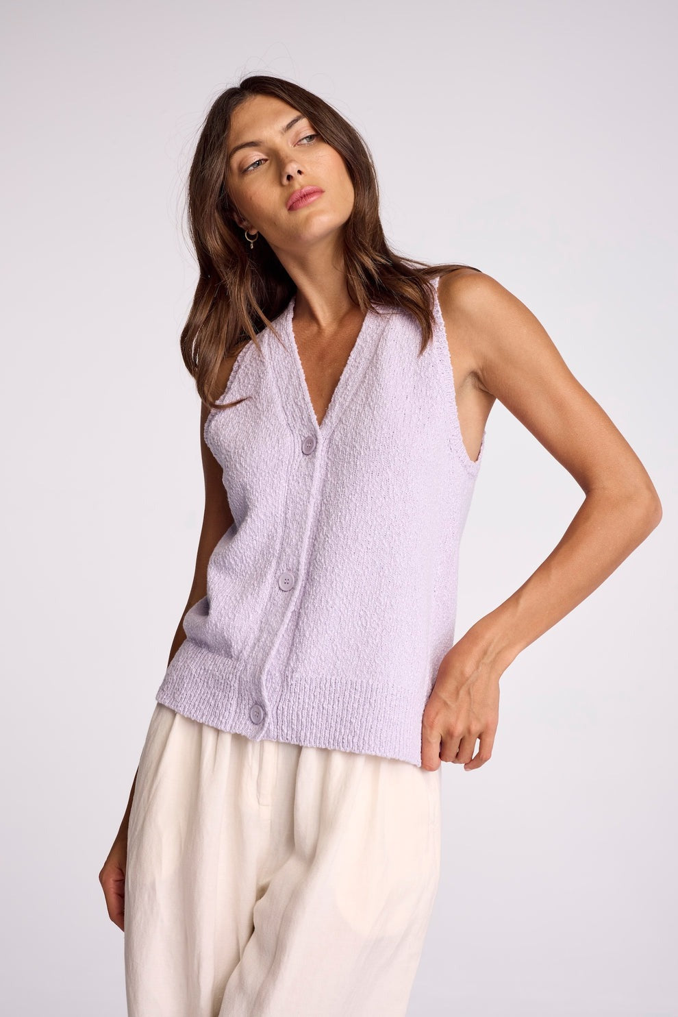 ZYA COTTON KNIT BOUCLE VEST - PETAL