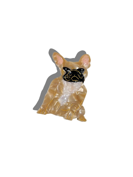 HAND PAINTED BROWN FRENCHIE DOG HAIR CLIP