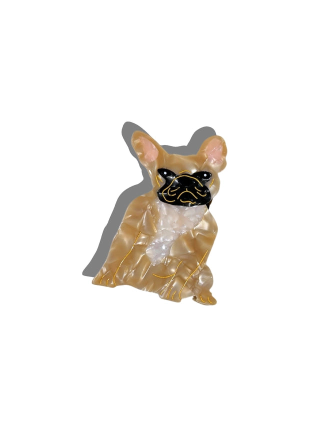 HAND PAINTED BROWN FRENCHIE DOG HAIR CLIP