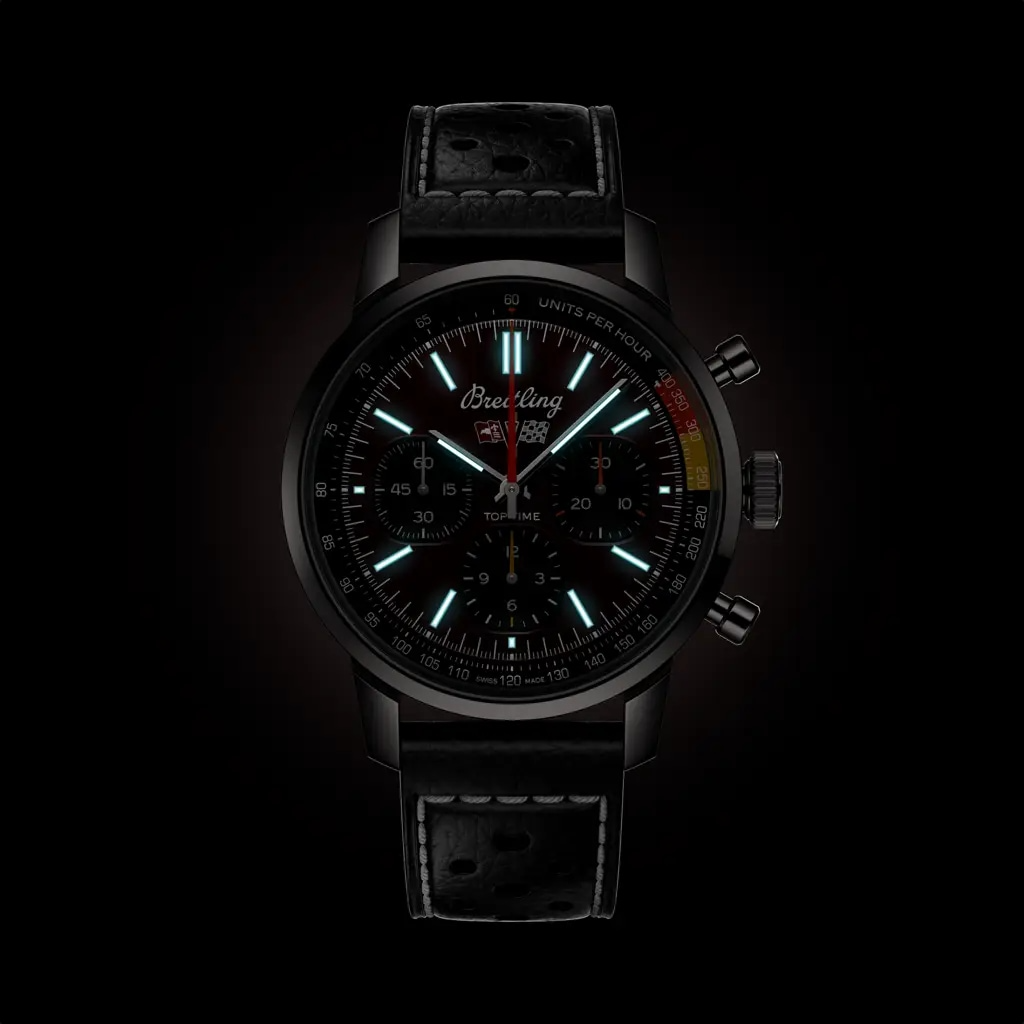 TOP TIME B01 CHEVROLET CORVETTE STAINLESS STEEL WATCH WITH RED FACE AND BLACK RACING-THEMED CALFSKIN LEATHER STRAP