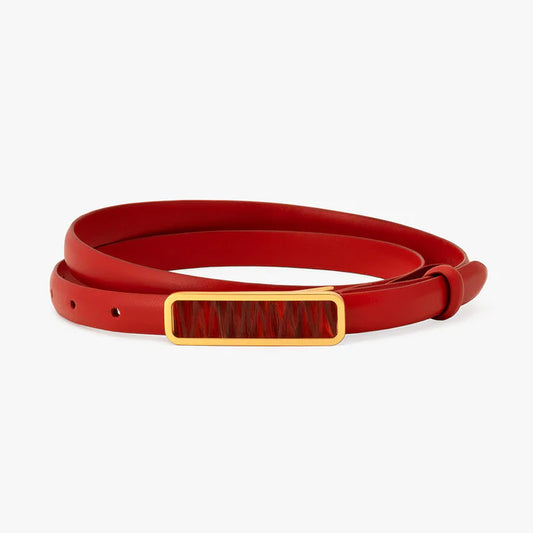 ACE BASIN ABBY FEATHER BUCKLE LEATHER BELT - RED PHEASANT
