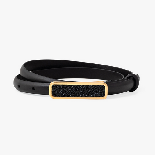 ACE BASIN ABBY STINGRAY BUCKLE LEATHER BELT - BLACK STINGRAY