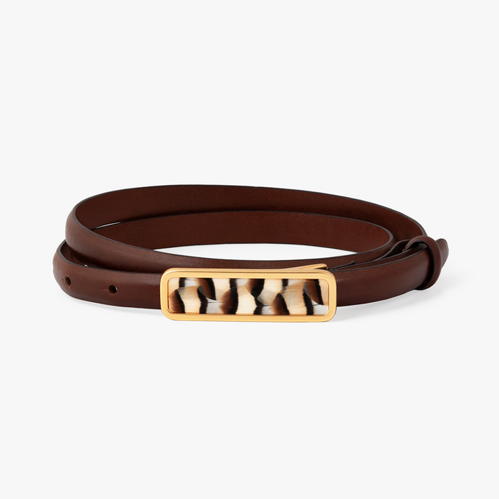 ACE BASIN ABBY FEATHER BUCKLE LEATHER BELT - BROWN PARTRIDGE