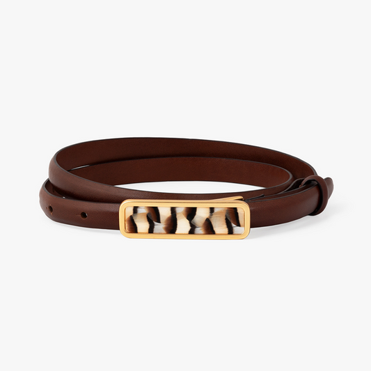 ACE BASIN ABBY FEATHER BUCKLE LEATHER BELT - BROWN PARTRIDGE