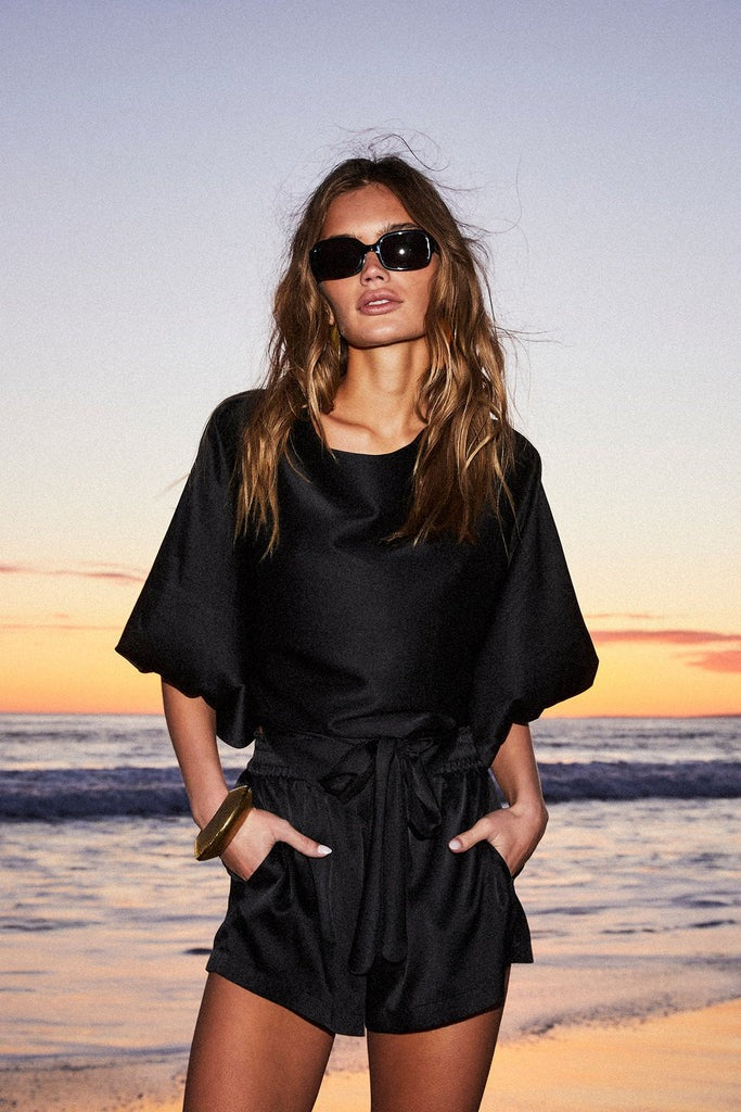 ALI SILK WRAP TOP - BLACK