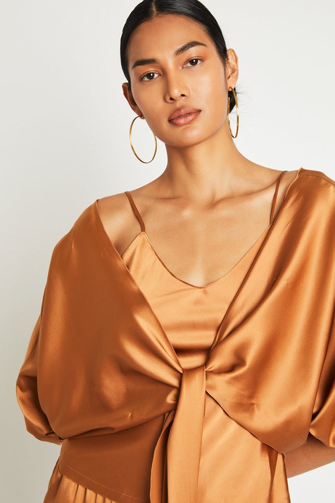 ALI SILK WRAP TOP - COPPER