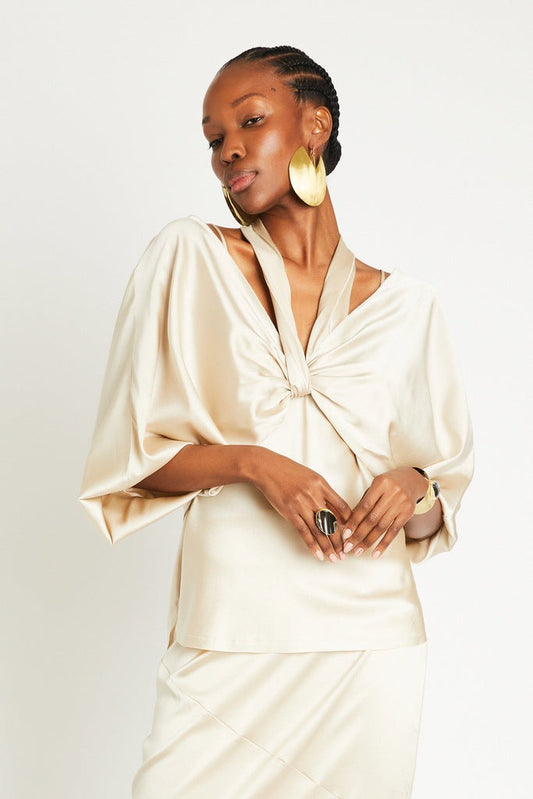 ALI SILK WRAP TOP - LATTE