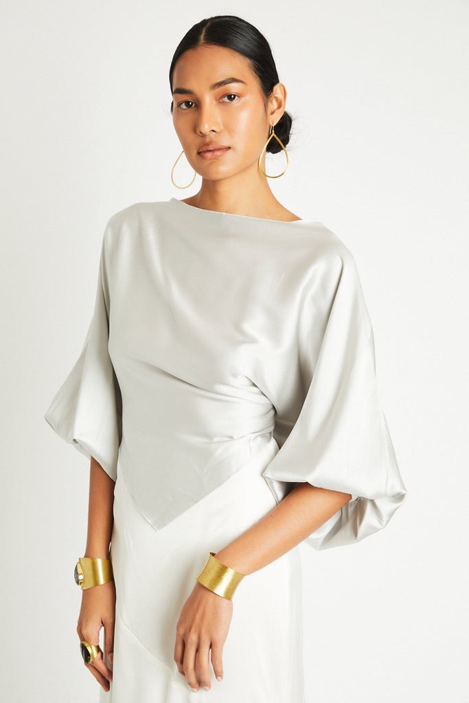 ALI SILK WRAP TOP - PEARL