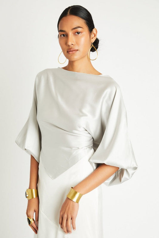 ALI SILK WRAP TOP - PEARL