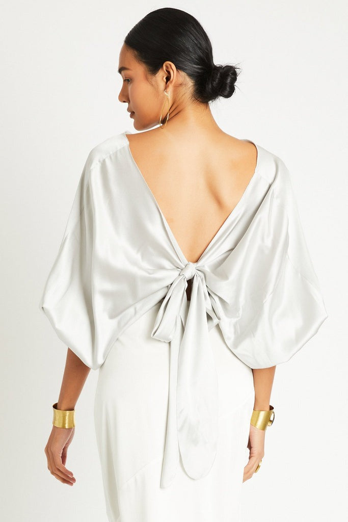ALI SILK WRAP TOP - PEARL