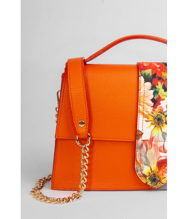 ALMA GRAINED LEATHER BAG WITH FLORAL DETAIL - ORANGE
