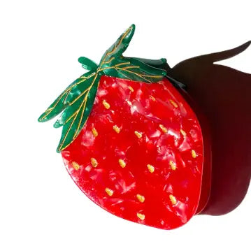 HAND-PAINTED STRAWBERRY FRUIT CLAW HAIR CLIP