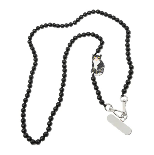 HAND PAINTED TUXEDO CAT CROSSBODY PHONE CHAIN