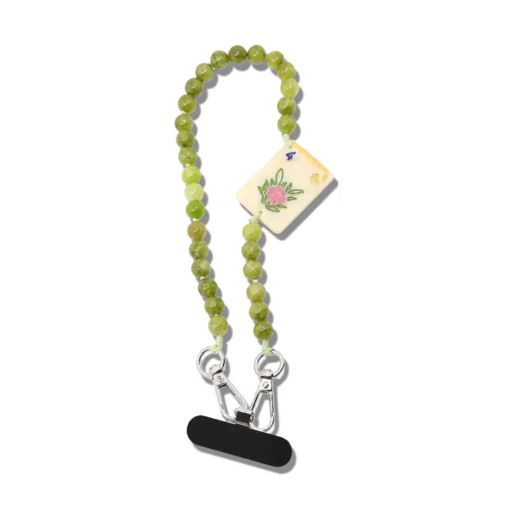 HAND PAINTED FLOWER MAHJONG BRACELET PHONE CHAIN