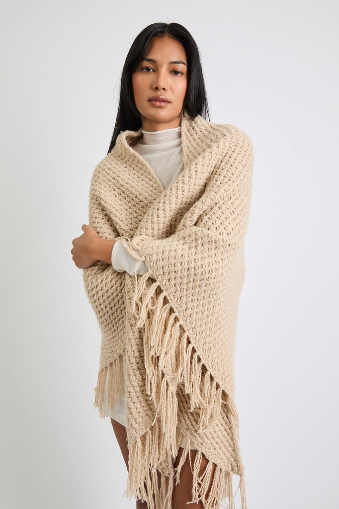 STEPHANIE POPCORN FRINGE WRAP - SAND