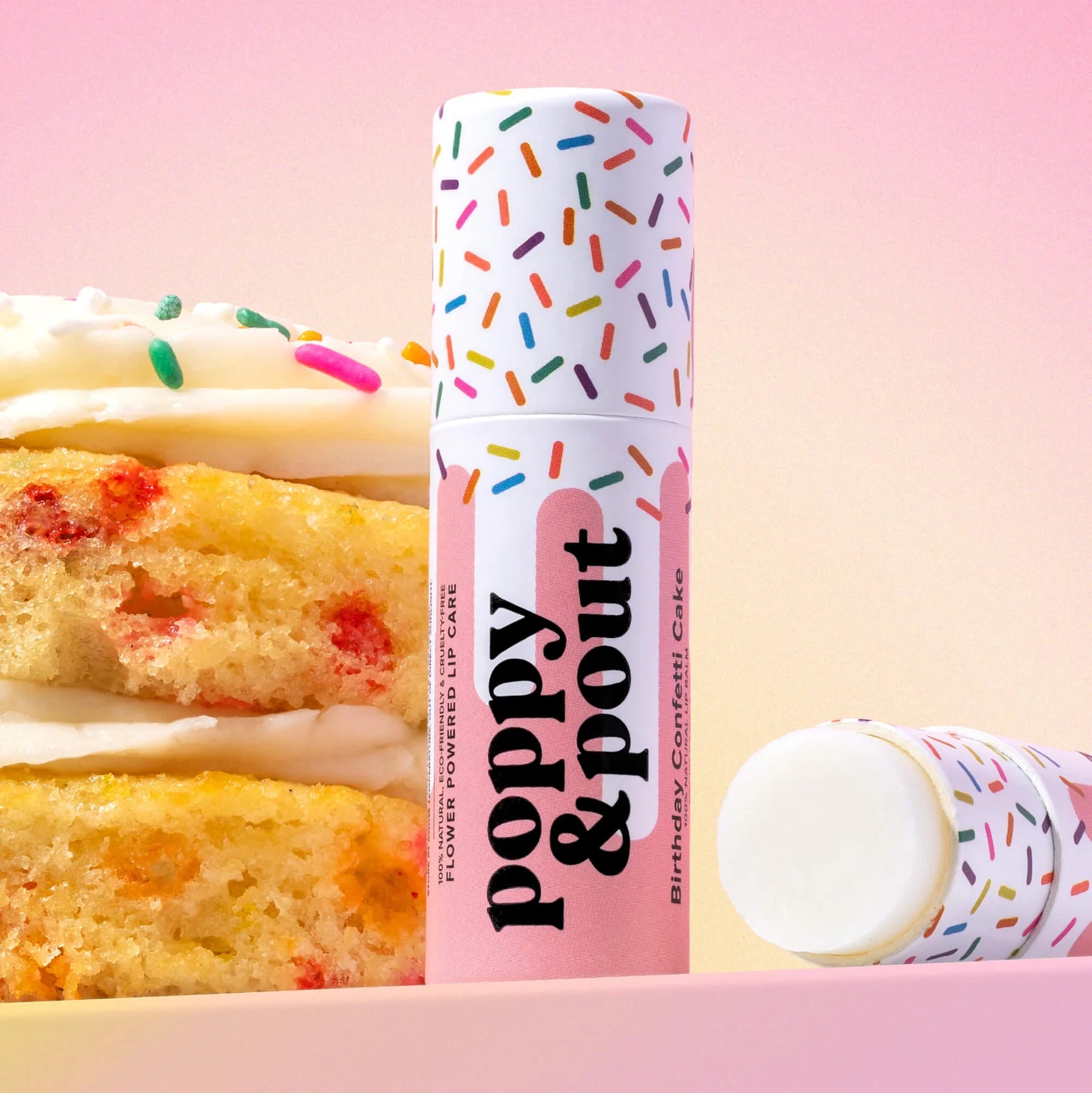 POPPY & POUT LIP BALM- PINK BIRTHDAY CONFETTI