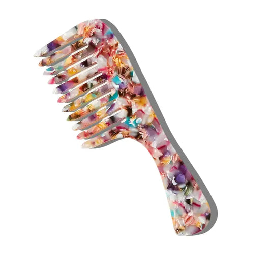 WIDE TOOTH HAND ACETATE HAIR COMB- MULTI TORTISE