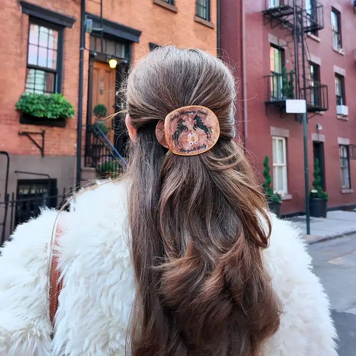 HAND PAINTED LUCKY MUSTANG RODEO LAY FLAT HAIR CLIP