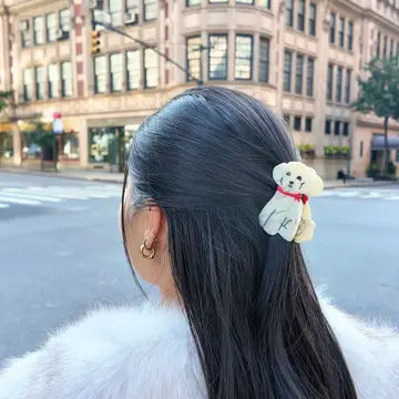 HAND PAINTED DOODLE PUPPY HAIR CLIP- WHITE