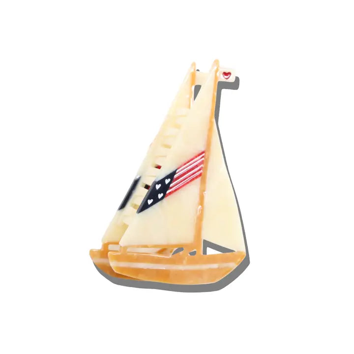 HAND PAINTED AMERICANA SAILBOAT HAIR CLIP