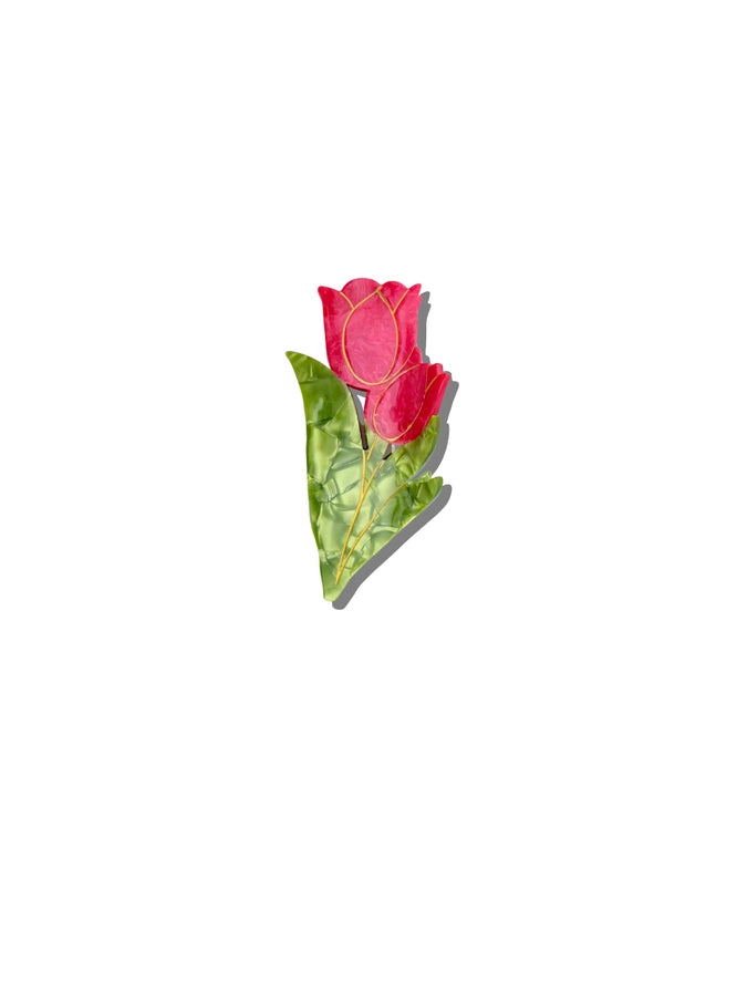 HAND PAINTED VINTAGE TULIPS CLAW CLIP-RED