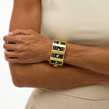 SAGE STRIPED FEATHER CUFF BRACELET