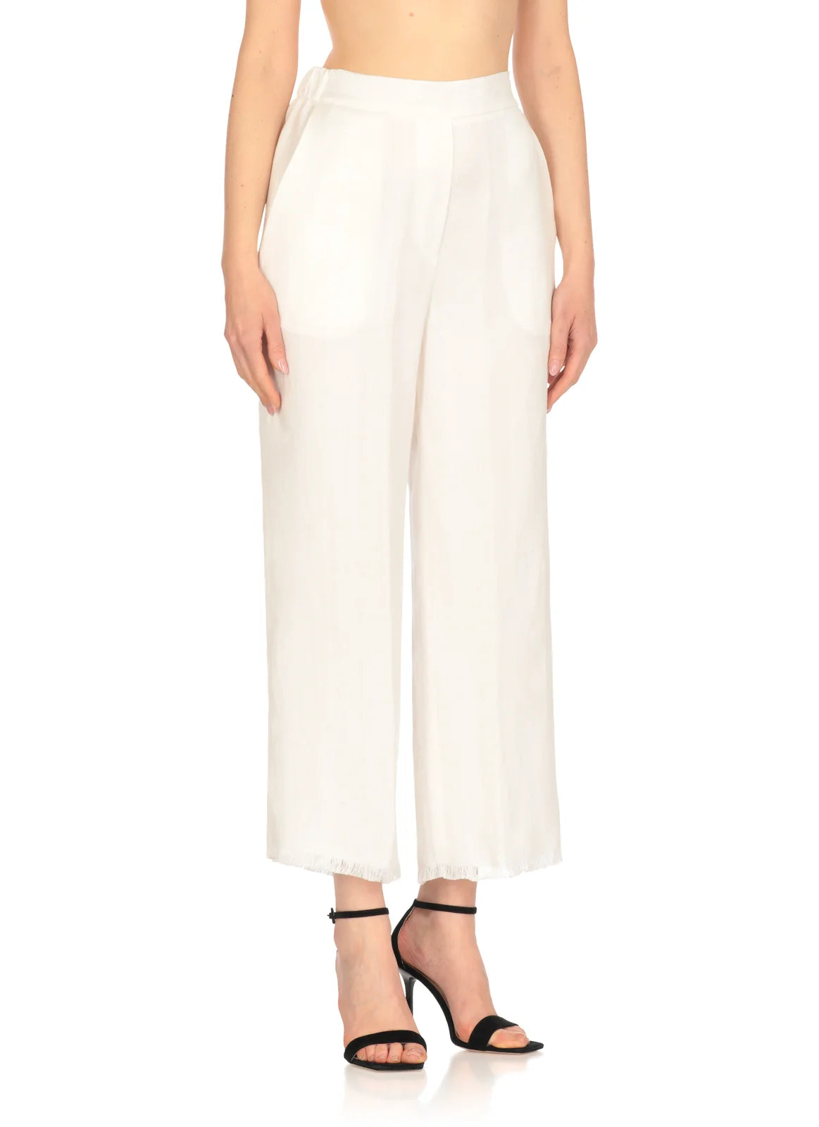 TORRES WIDE LEG LINEN TROUSER - WHITE