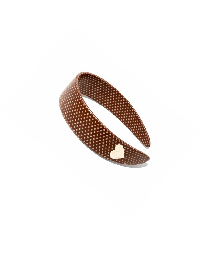 HAND PAINTED HEART HEADBAND-BROWN POLKA DOT