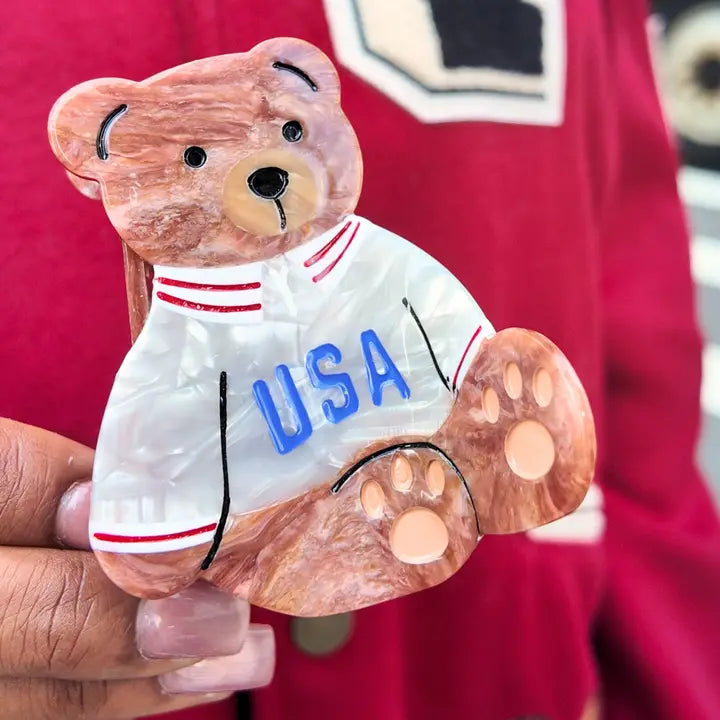 HAND PAINTED USA TEDDY CLAW CLIP