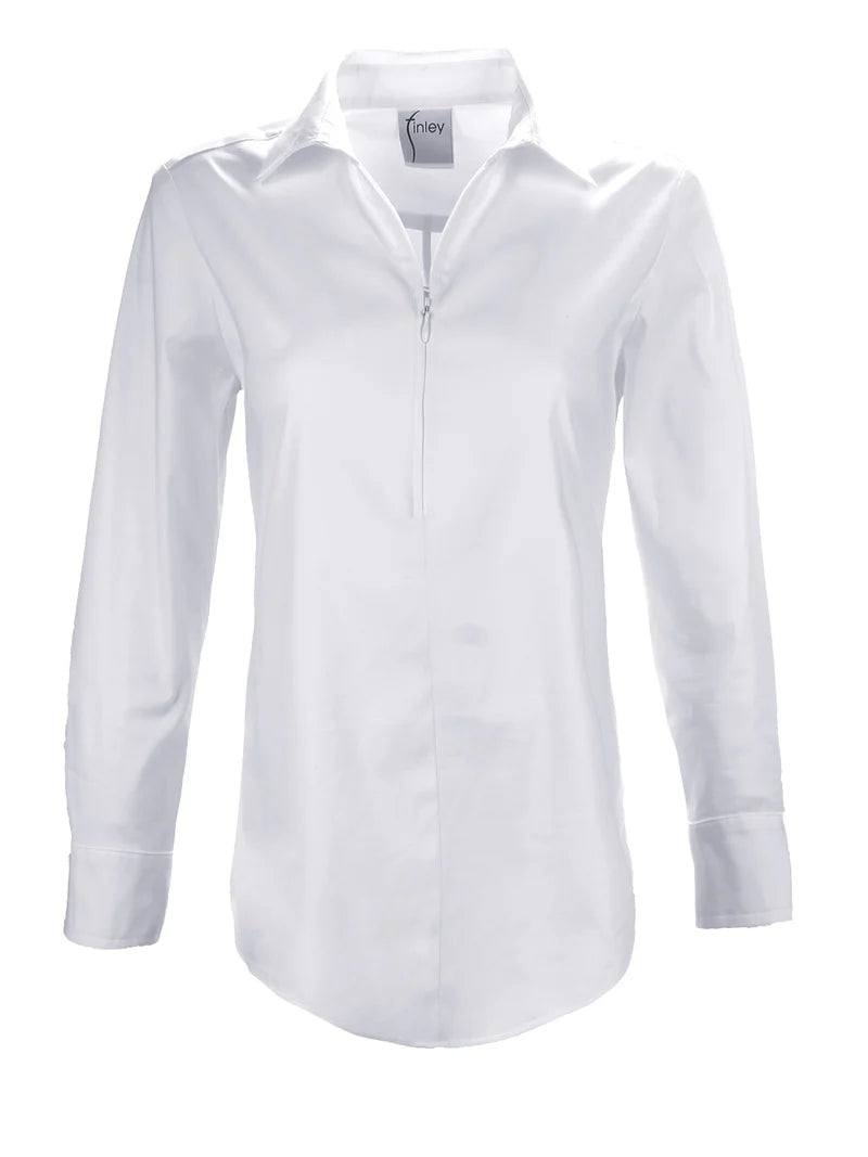 LONG SLEEVE ENDORA ZIPPER TOP- WHITE