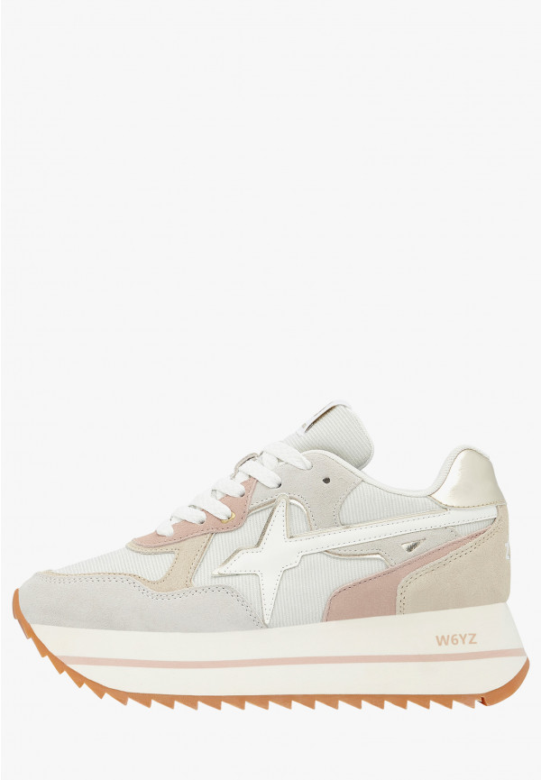 DEVA W. SUEDE METALLIC FABRIC SNEAKER - BEIGE/PLATINUM