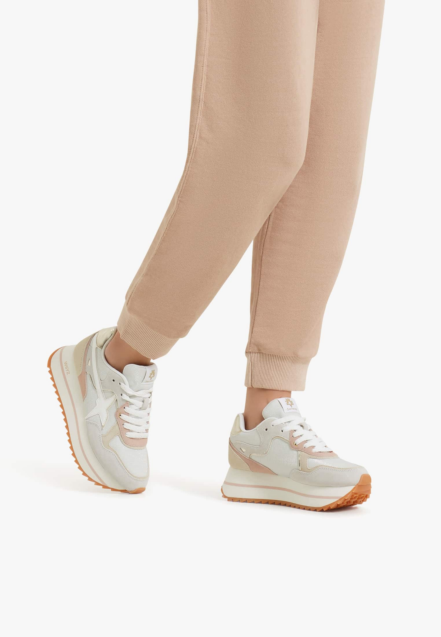 DEVA W. SUEDE METALLIC FABRIC SNEAKER - BEIGE/PLATINUM