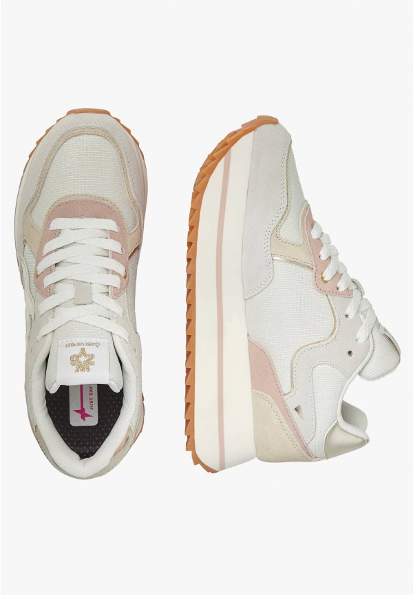 DEVA W. SUEDE METALLIC FABRIC SNEAKER - BEIGE/PLATINUM