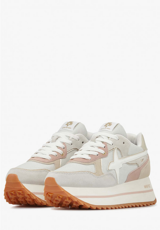 DEVA W. SUEDE METALLIC FABRIC SNEAKER - BEIGE/PLATINUM