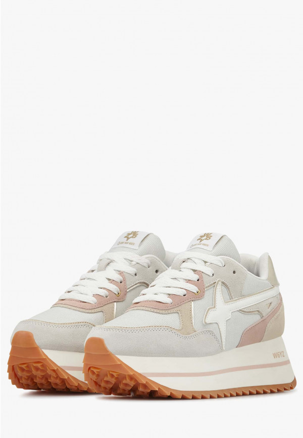 DEVA W. SUEDE METALLIC FABRIC SNEAKER - BEIGE/PLATINUM