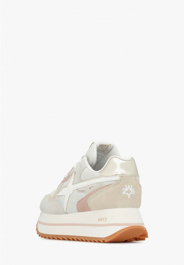 DEVA W. SUEDE METALLIC FABRIC SNEAKER - BEIGE/PLATINUM