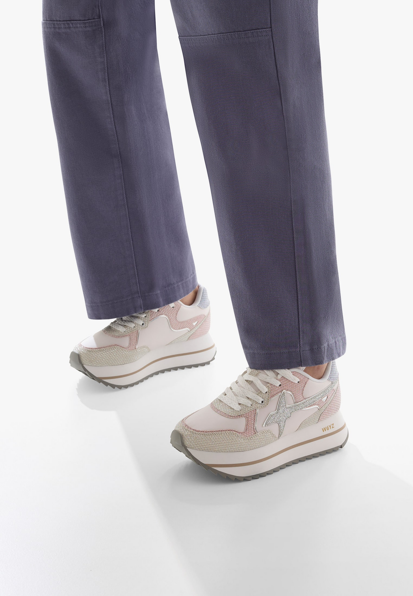 DEVA W. GLITTER MESH EFFECT NYLON SNEAKER - CIPRIA/MILK/LILAC