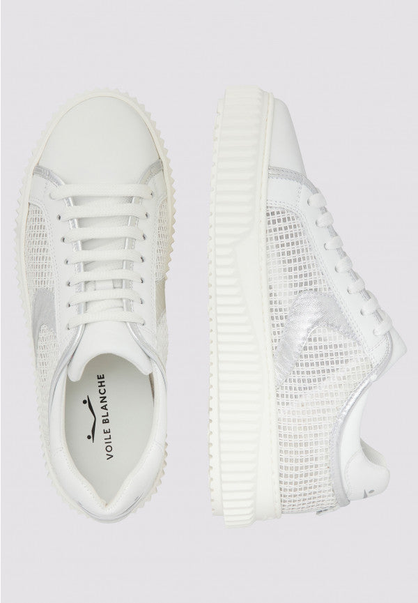 HERIKA MESH AND METALLIC LEATHER SNEAKER - WHITE/SILVER