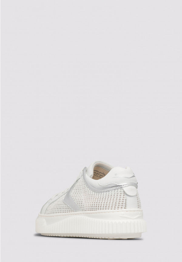 HERIKA MESH AND METALLIC LEATHER SNEAKER - WHITE/SILVER