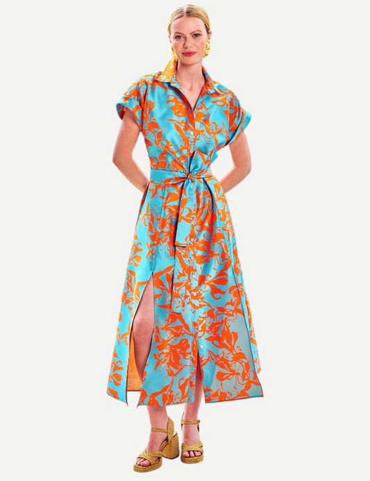 CHANTEL JACQUARD PRINT DRESS - ORANGE TURQUOISE
