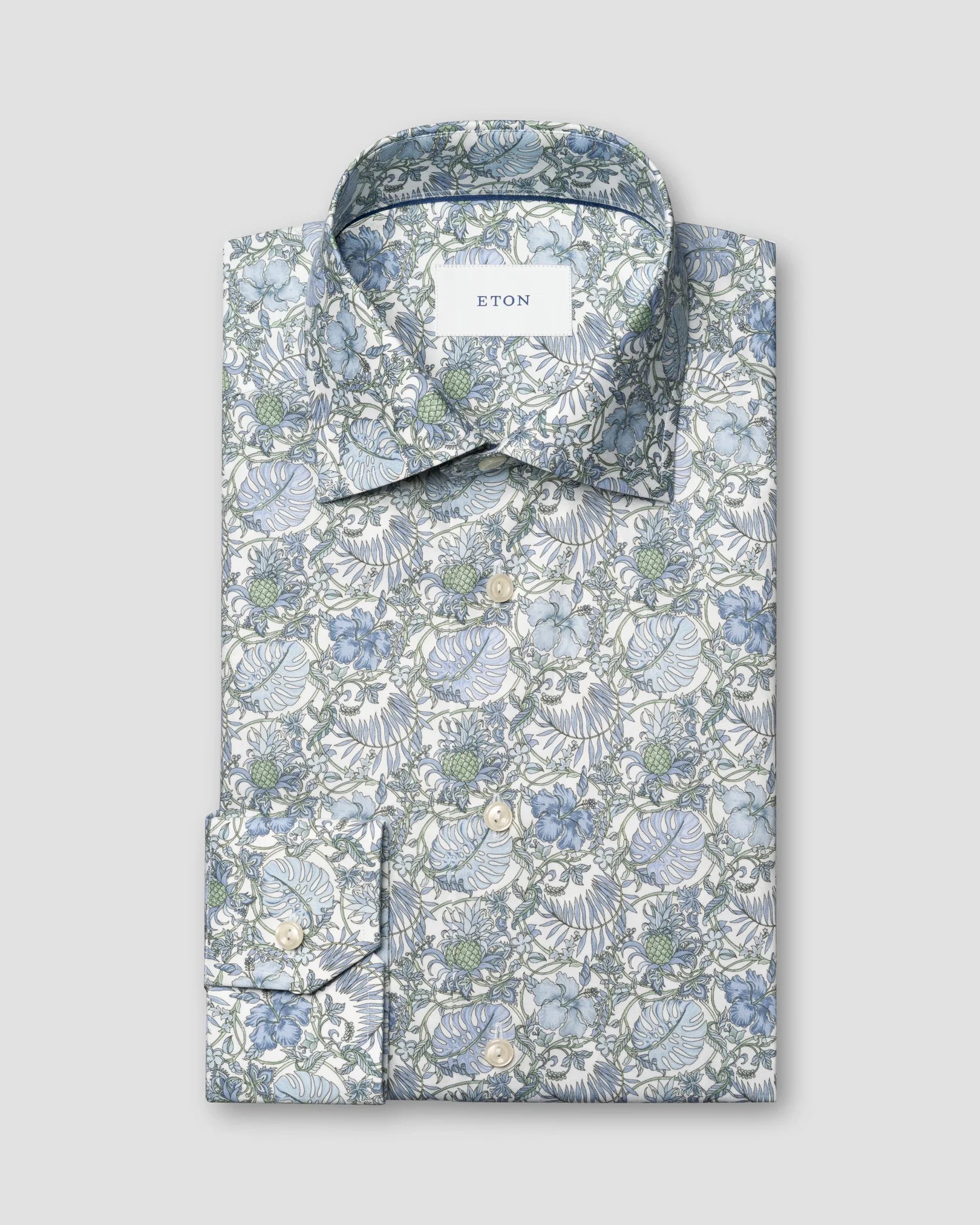 GREEN BLUE AND WHITE FLORAL SIGNATURE TWILL SHIRT