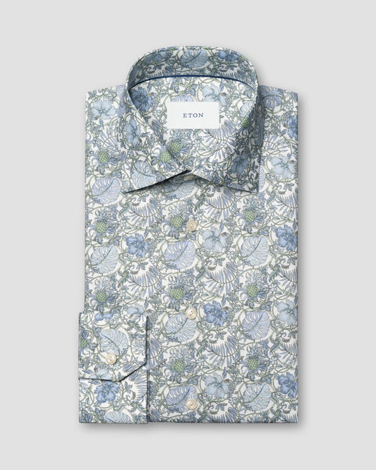 GREEN BLUE AND WHITE FLORAL SIGNATURE TWILL SHIRT