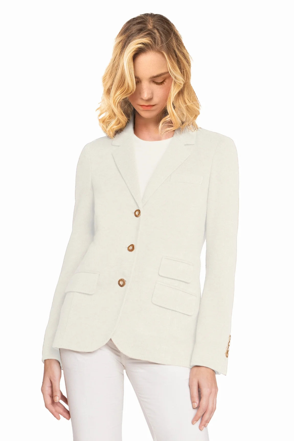 WHITE CASHMERE KNIT BLAZER
