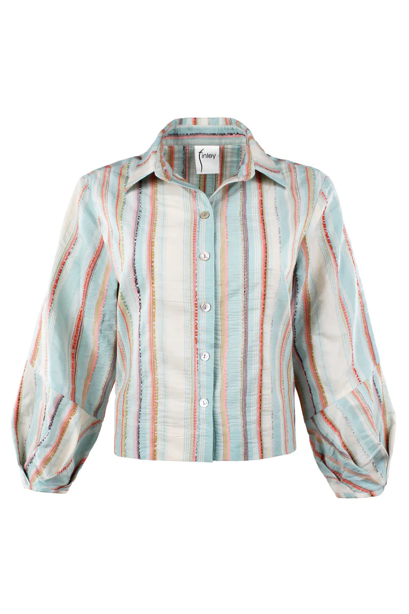 EMMY HARBOUR ISLE SHIRT- MINT/CORAL