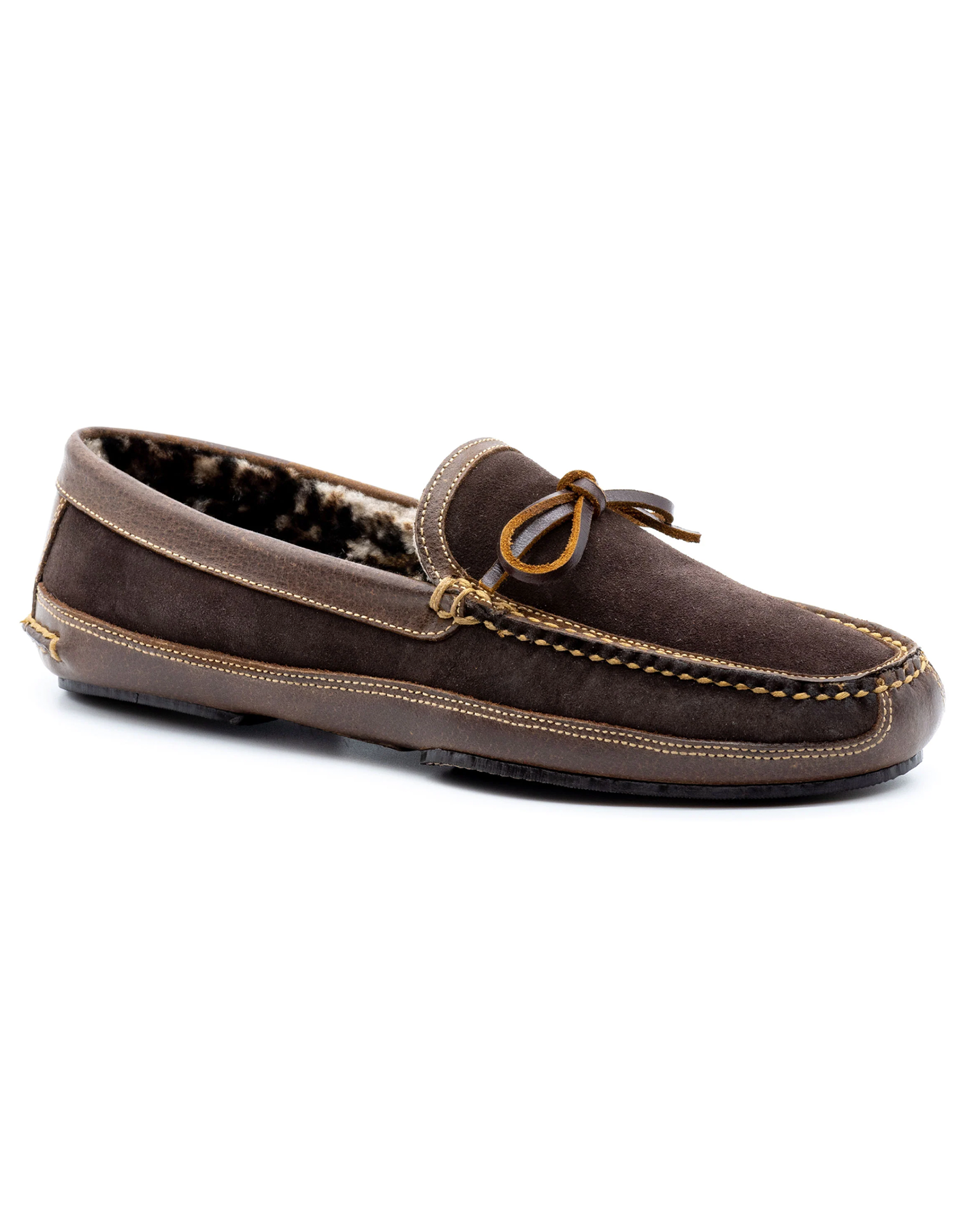 COZY COUNTRY BOW TIE SUEDE AND LEATHER SLIPPER - WALNUT