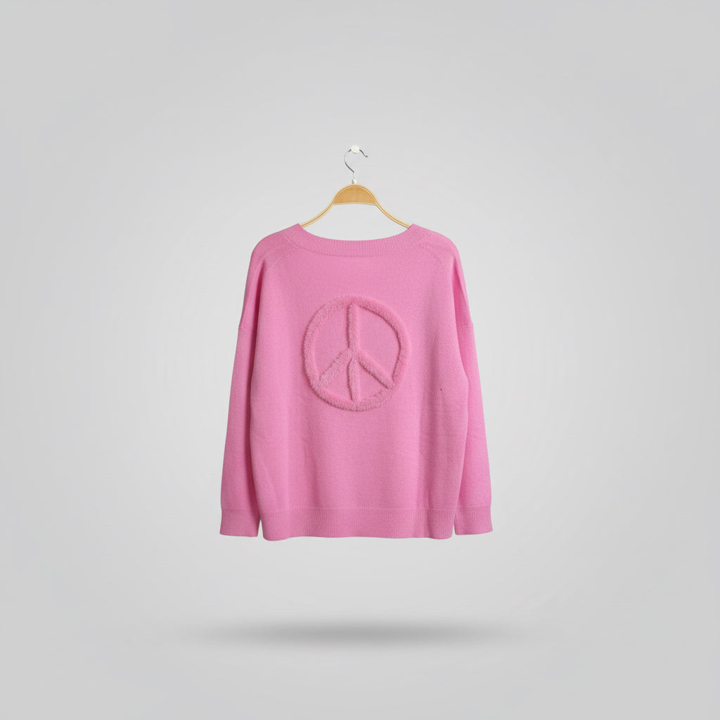 PIXIE PEACE MOTIF CASHMERE SWEATER - PINK